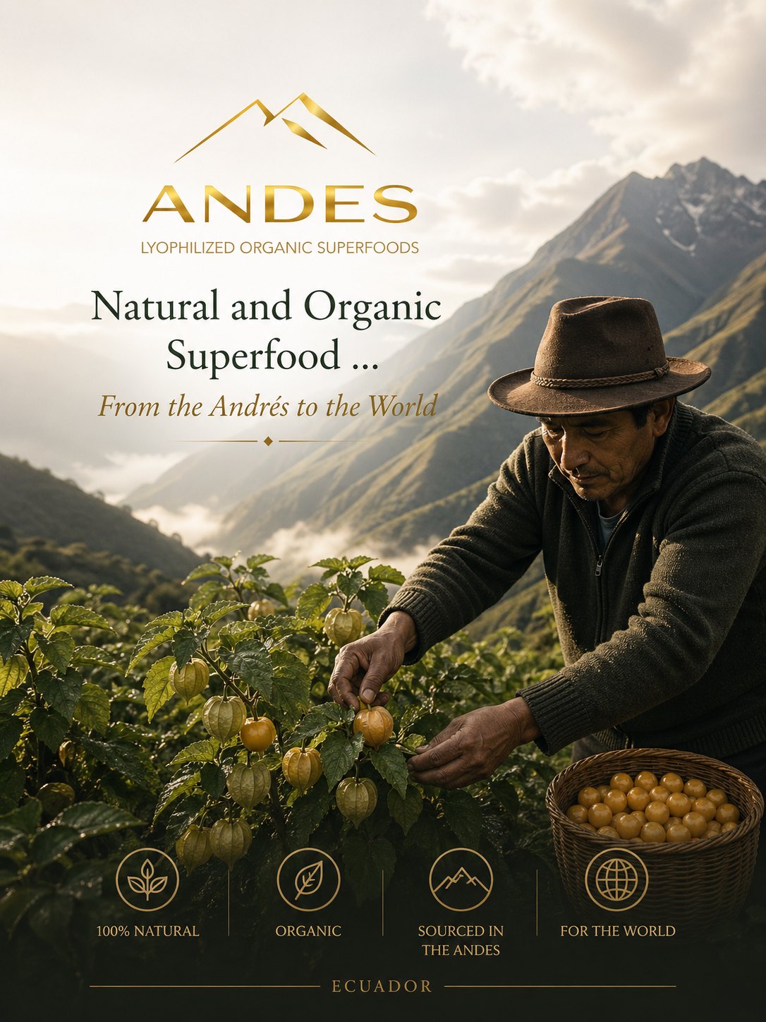 Andean farmer harvesting goldenberry